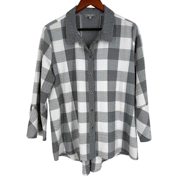 Habitat Tops - NEW NWOT Habitat Sz Large Black/Gray/White Wearable Art Blouse Shirt Top Plaid